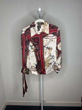 Just Cavalli Red, White & Gold Baroque Print Button-Down Shirt